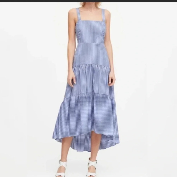 Banana Republic Poplin Dress Blue White Striped Size 8 NWT - Picture 1 of 11
